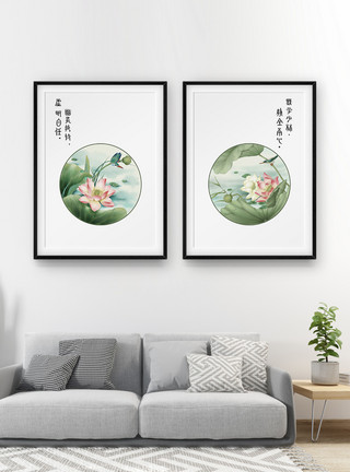 荷塘月色装饰画清新系荷塘月色中式装饰画模板