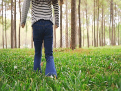 停止脚步小女孩在森林行走GIF高清图片