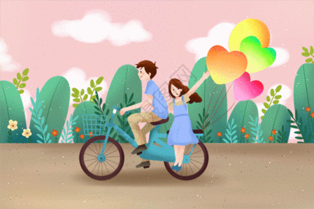 情侣骑自行车 GIF图片