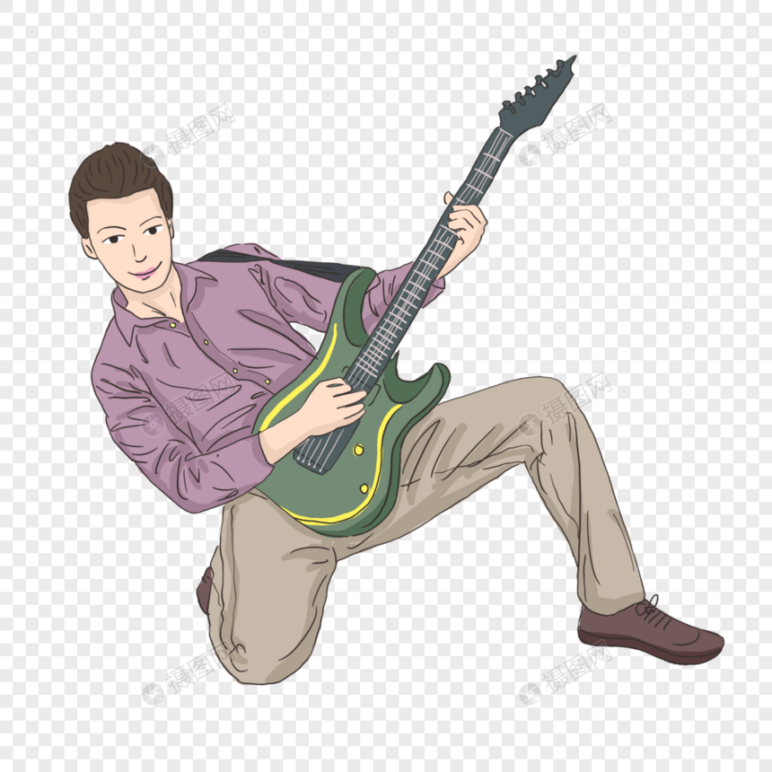 卡通简约人物音乐吉他元素图片
