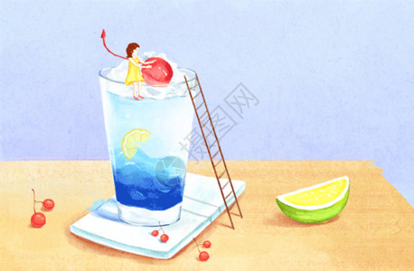 柠檬蜂蜜茶夏天创意清凉饮品插画gif动图高清图片