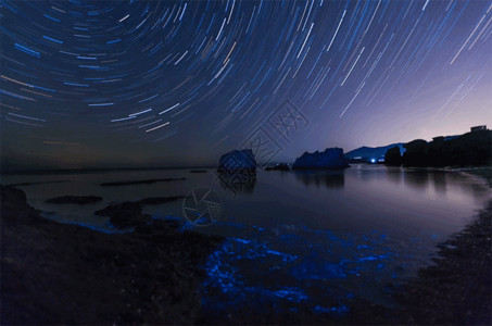 海景图片星轨与荧光海gif高清图片