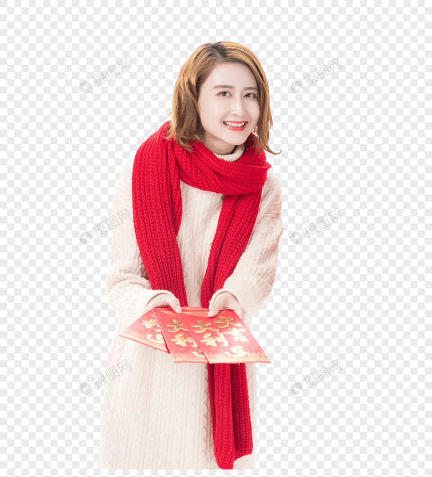 新年拿着红包的女人图片