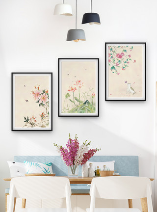 花和蝴蝶中国风花卉装饰画模板