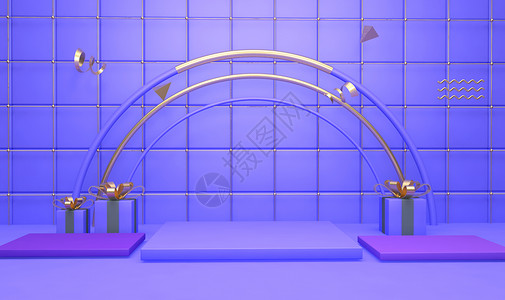 紫色金色C4D电商展台背景设计图片