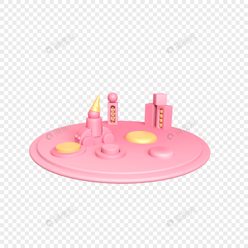 立体小车玩具金粉色舞台图片