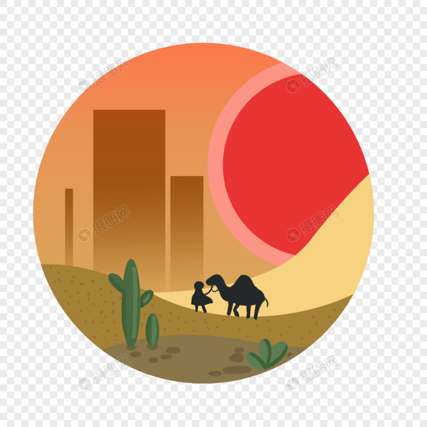 扁平风沙漠骆驼人物景色图片