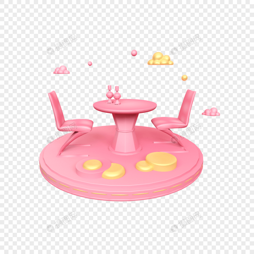 立体粉色椅子圆桌舞台图片