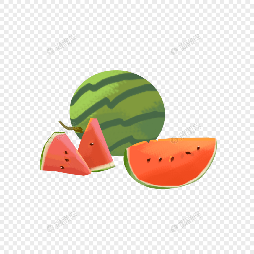夏日清凉水果红西瓜手绘图片