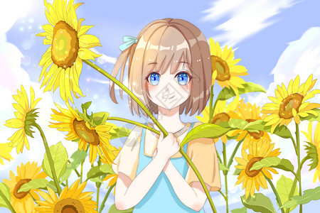超可爱日系少女 阳光 向日葵插画