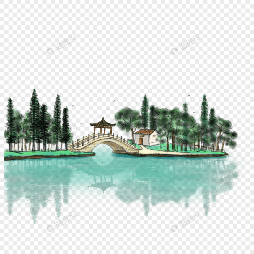 中国风湖边景色图片
