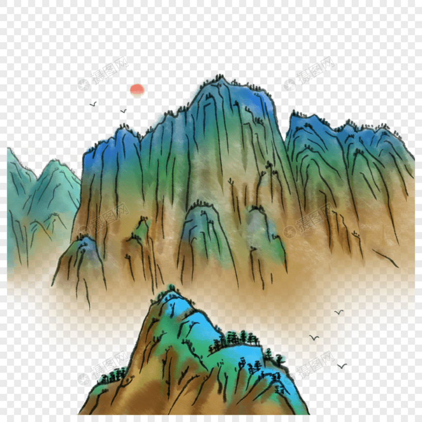 中国风青绿山色图片