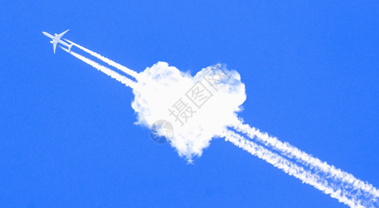 天上的穿过爱心云的喷气式飞机gif高清图片