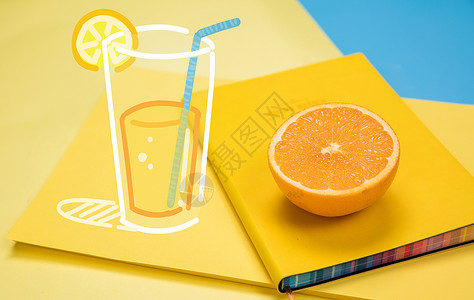 西柚柠檬饮料卡通果汁插画
