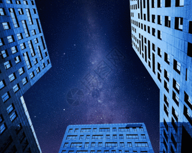 星空下的高楼大厦gif图片