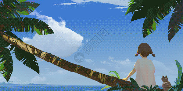 椰树影夏天海边度假gif高清图片