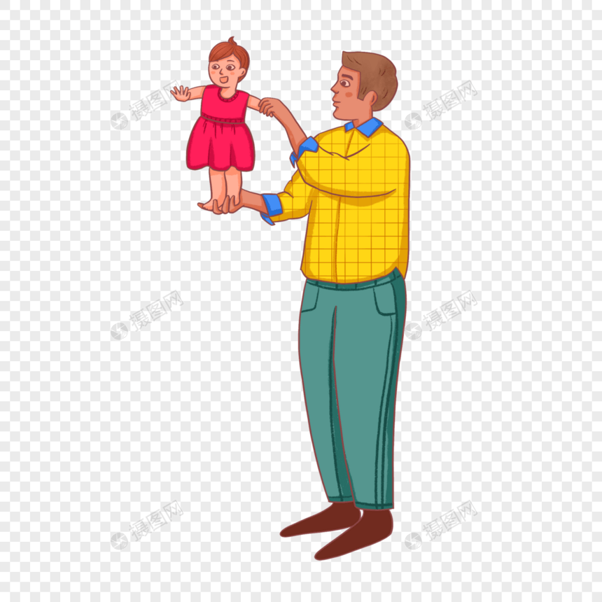 手绘女儿站在爸爸手心上图片