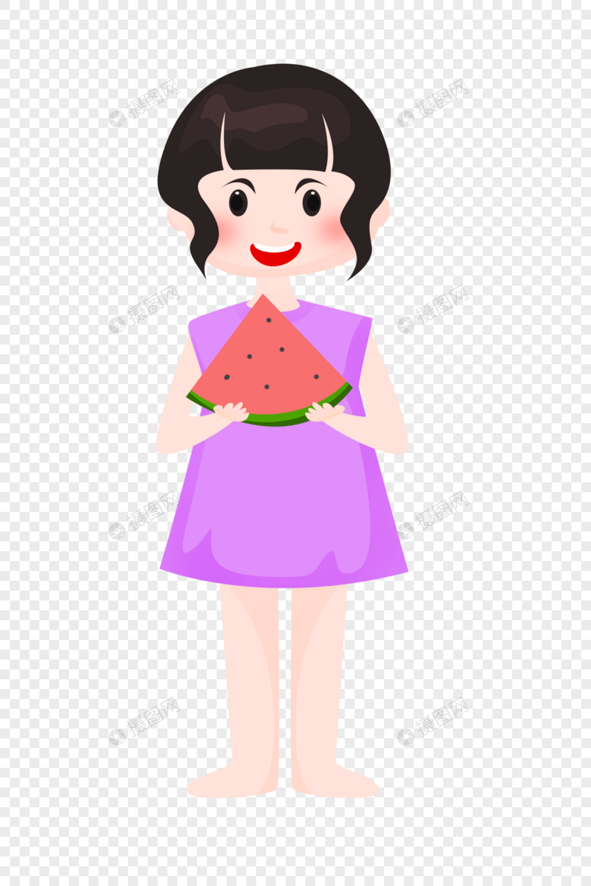 小女孩站着吃西瓜图片
