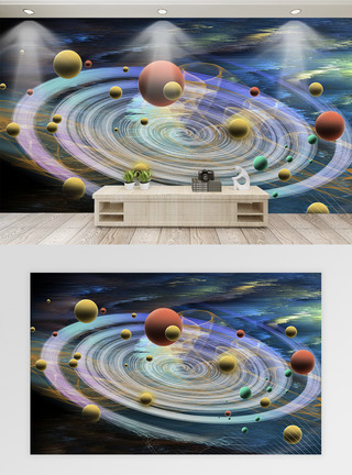 创意手绘火星炫酷儿童房宇宙背景电视背景墙模板