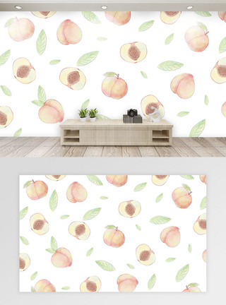 装饰水果插图水彩水蜜桃背景墙模板