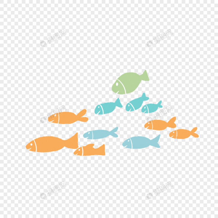 世界海洋日彩色鱼群扁平风格手绘图片