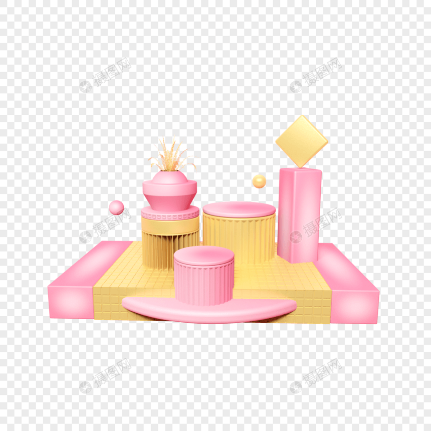 金粉色立体方形舞台图片
