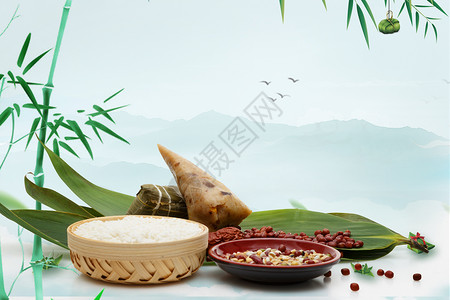 竹子包粽子端午节背景设计图片
