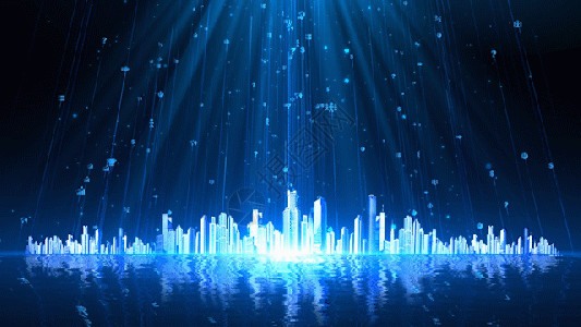 散射线科技感蓝色粒子城市gif高清图片