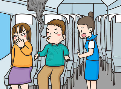 高铁服务员世界无烟日高铁男人吸烟被服务员劝阻插画插画