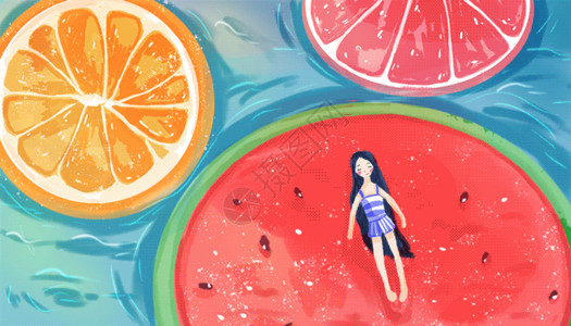 红色西柚水果夏之韵插画gif动图高清图片