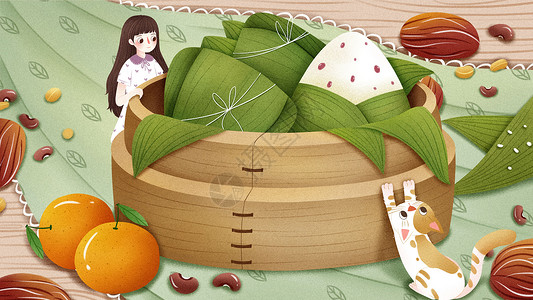 端午节粽子节日插画背景图片