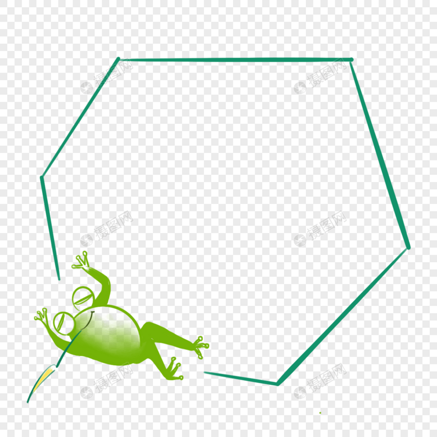 卡通绿色青蛙六边形边框图片