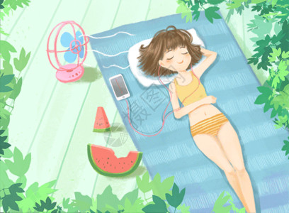 日光浴女孩夏日假期清凉一夏插画gif动图高清图片