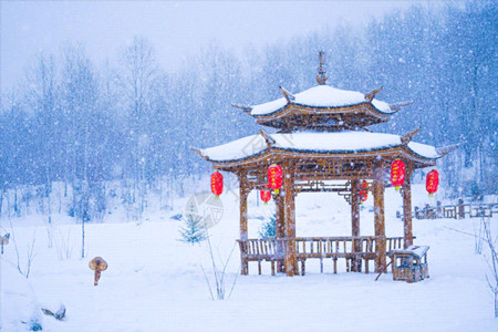 中国雪乡旅游东北雪乡雪中亭子gif动图高清图片