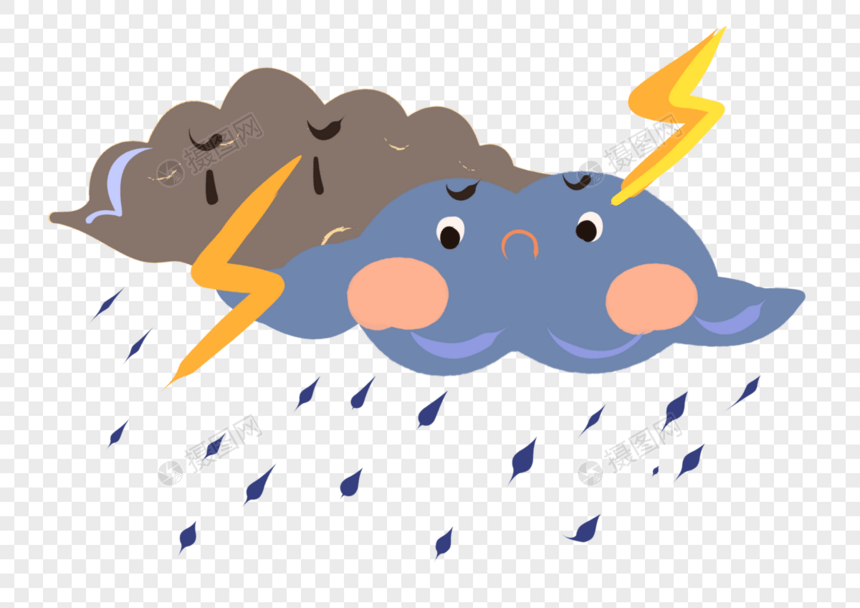 卡通可爱云朵天气雷电下雨图片