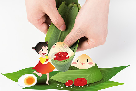 百合红枣端午节包粽子插画