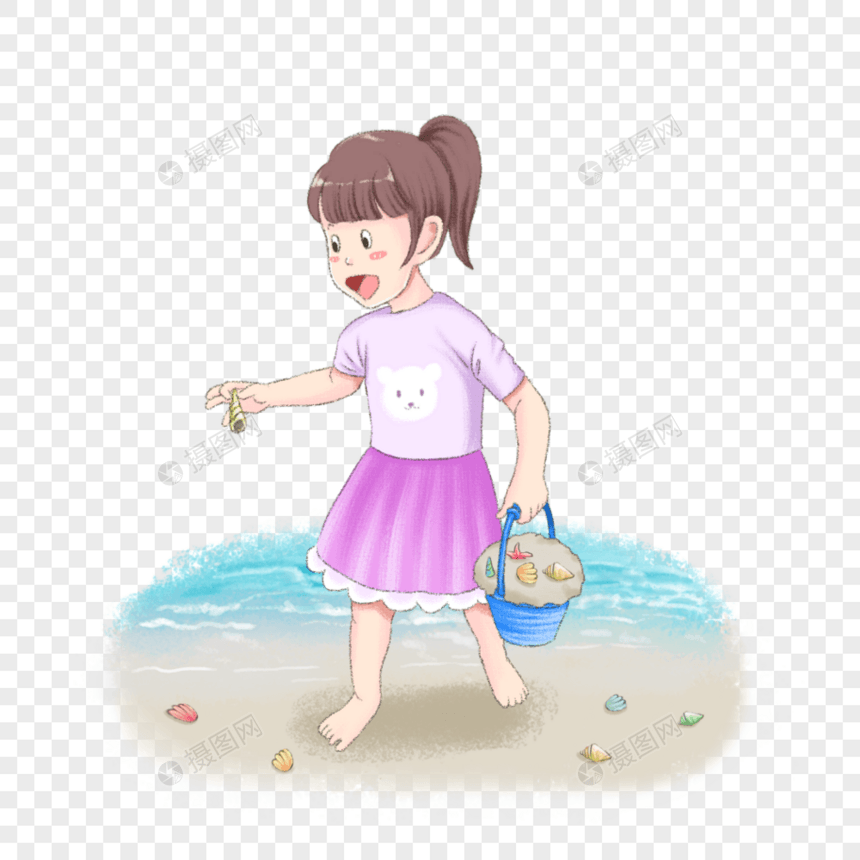 小女孩海边捡贝壳图片