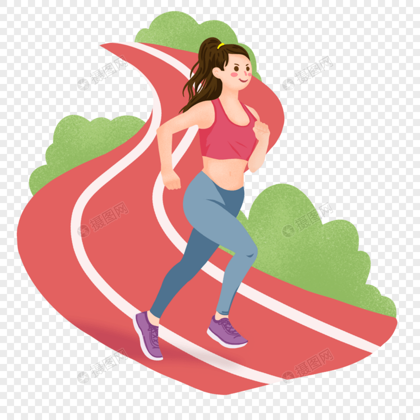 手绘田径跑步红衣服运动女孩女人图片