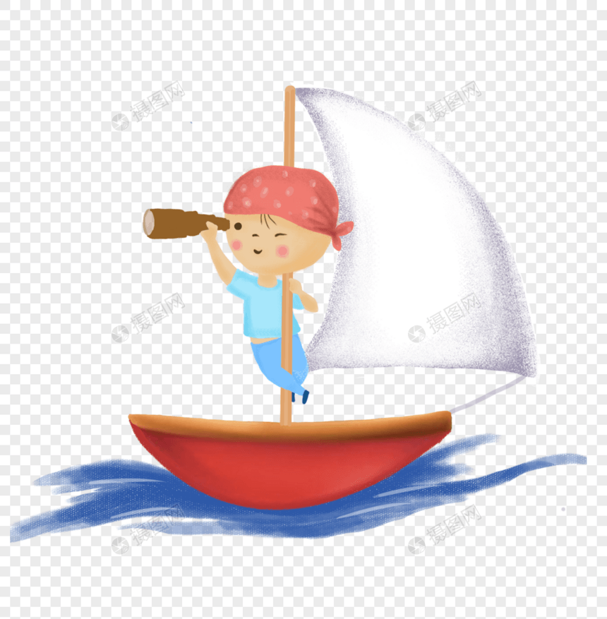 小男孩与帆船图片