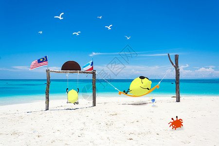 柠檬海边晒太阳休闲度假图片