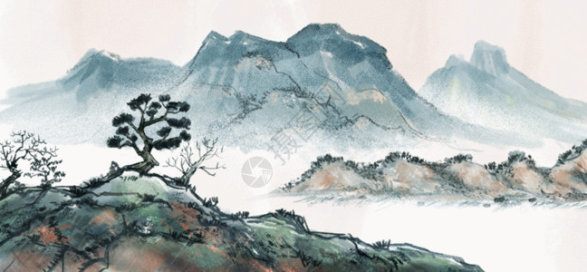 英文字母装饰画中国风山水画GIF高清图片
