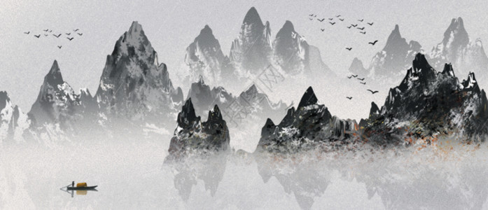 麋鹿装饰画中国风山水画GIF高清图片