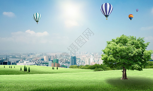 绿色城草地城市背景设计图片