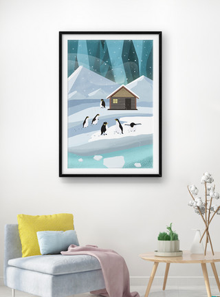 可爱企鹅可爱冬季企鹅装饰画模板