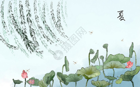 夏季荷塘柳条背景图片