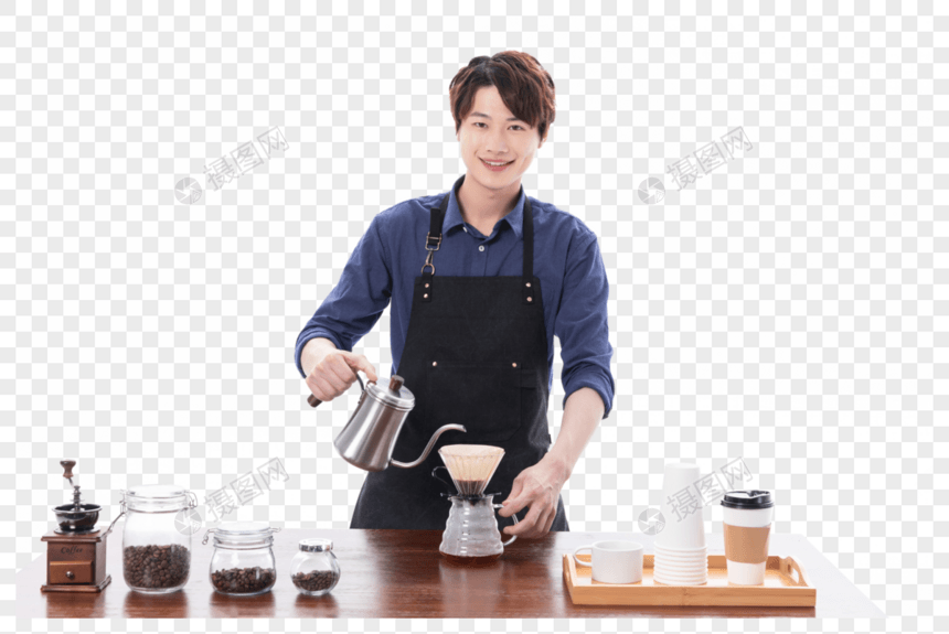 男性咖啡师制作手冲咖啡图片