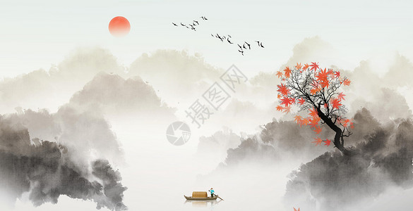 立夏节气全屏海报中国风山水画插画