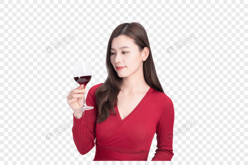 时尚美女在品红酒图片