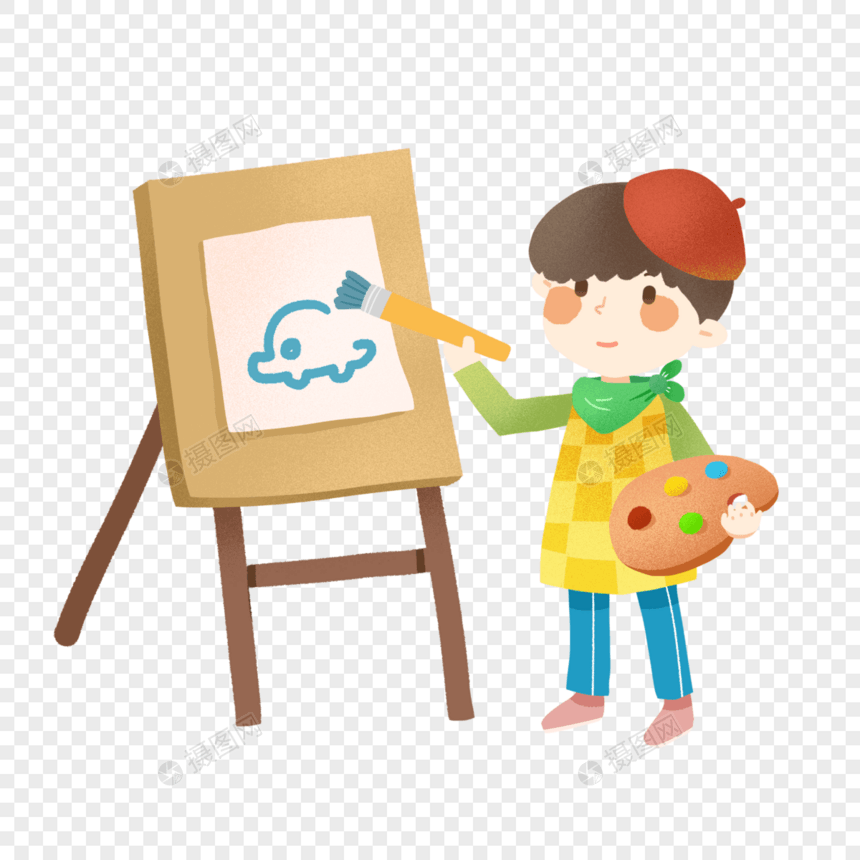 暑期美术儿童画培训班招生画画的小男孩图片