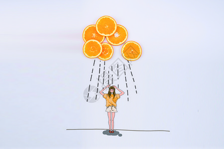 橙子人淋雨的姑娘插画